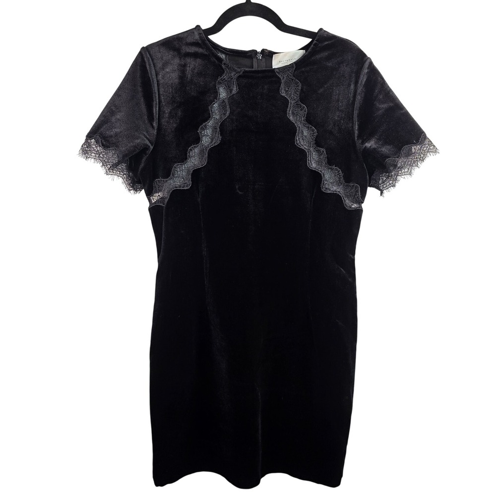 Half & Half Crushed Velvet Dress Lace Detail Black Women's Large Boutique